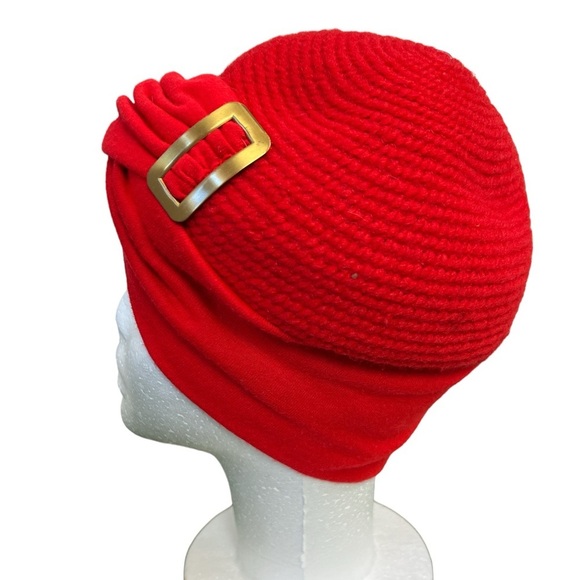 Everitt Red Woven Vintage Twisted Turban Head Wrap Buckle Embellished Hat - Picture 5 of 10